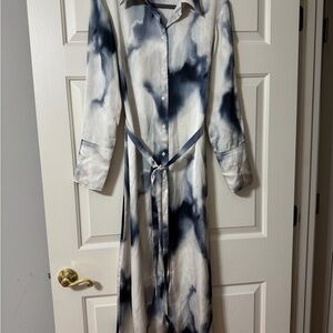 H&M Long Sleeve Tie-Dye Dress - Blue & White